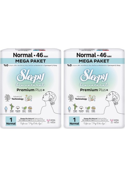 Bio Natural Premium Plus Hijyenik Ped Mega Paket Normal 46X2 (92 Adet)