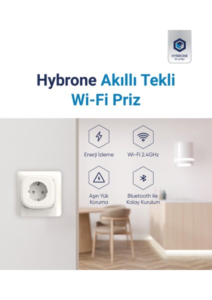 Akım Korumalı Wi-Fi Akıllı Priz, 16 Amper, Enerji İzleme, Çocuk Kilidi, Uygulama ile Uzaktan Kontrol