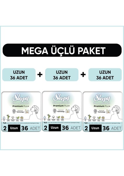 Bio Natural Premium Plus Hijyenik Ped Mega Paket Uzun 36X3 (108 Adet)