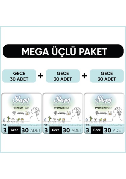 Bio Natural Premium Plus Hijyenik Ped Mega Paket Gece 30X3 (90 Adet)