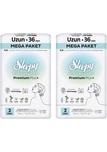 Bio Natural Premium Plus Hijyenik Ped Mega Paket Uzun 36X2 (72 Adet)