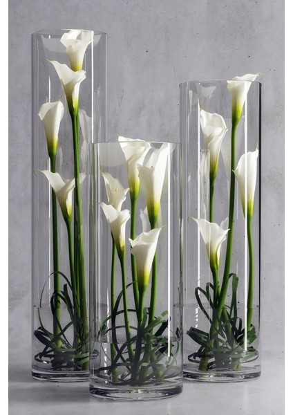 Denizli El Imalatı Silindir Cam Vazo Set 3lü (12 Çap)