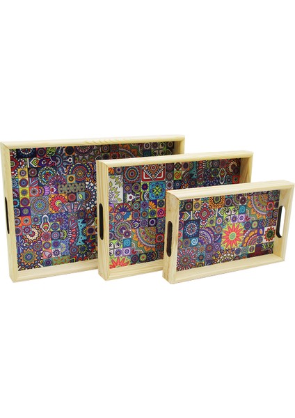 3 Boy Ahşap Tepsi Desenli Zemin 16X26 - 21X31 - 24X34CM (4738)