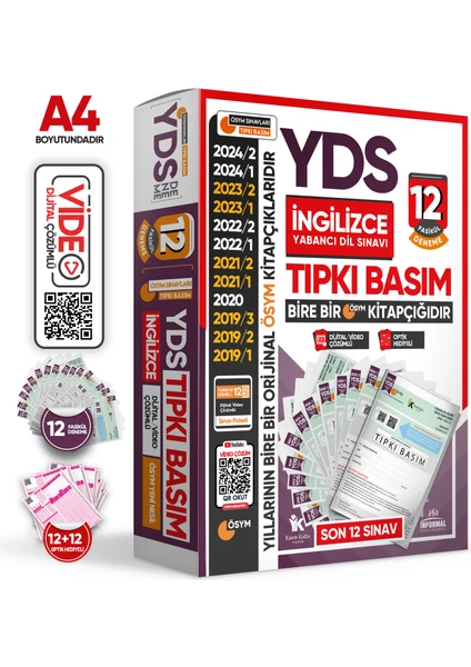 2025 YDS İngilizce ÖSYM Tıpkı Basım Çıkmış Soru 12li Deneme Paketi Video/PDF Çözümlü Türkiye Geneli