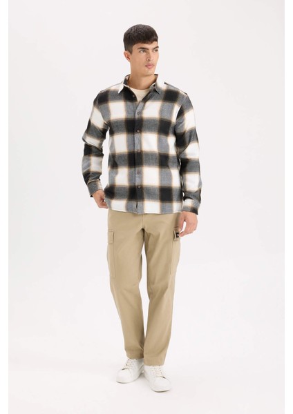 Regular Fit Polo Yaka Kareli Flanel Uzun Kollu Gömlek D5835AX24AU