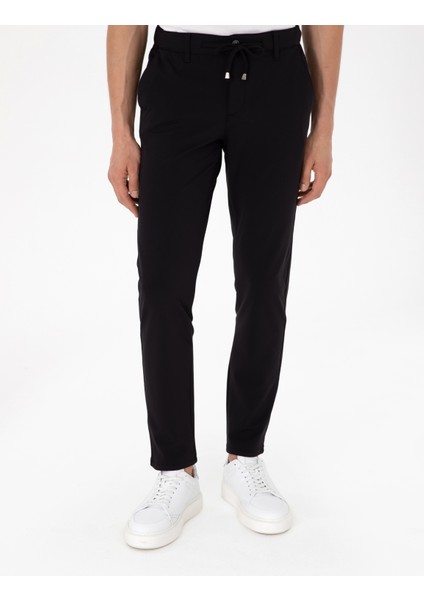 Erkek Siyah Slim Fit Esnek Jogger Kanvas Pantolon 50307954-Vr046