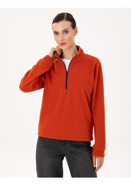 Kadın Kiremit Oversize Polar Sweatshirt 50300846-VR031