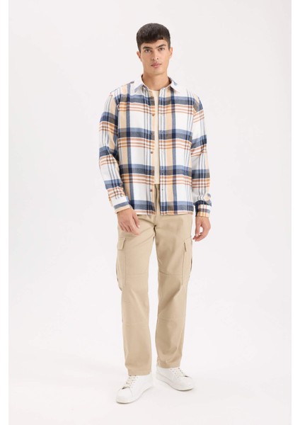 Regular Fit Polo Yaka Kareli Flanel Uzun Kollu Gömlek D5835AX24AU fiyatları