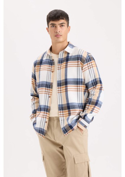Regular Fit Polo Yaka Kareli Flanel Uzun Kollu Gömlek D5835AX24AU modelleri