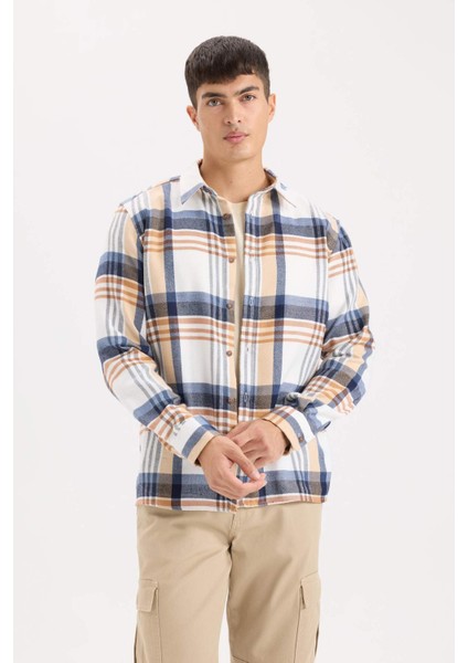Regular Fit Polo Yaka Kareli Flanel Uzun Kollu Gömlek D5835AX24AU fırsatları