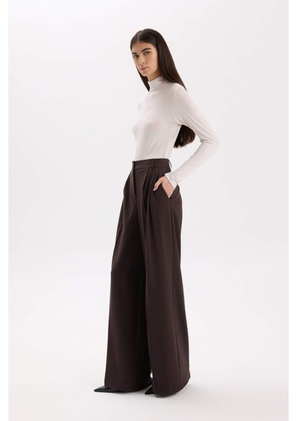 Wide Leg Kışlık Pantolon Geniş Paça Pensli Cepli Yüksek Bel Uzun Boy E2797AX24WN