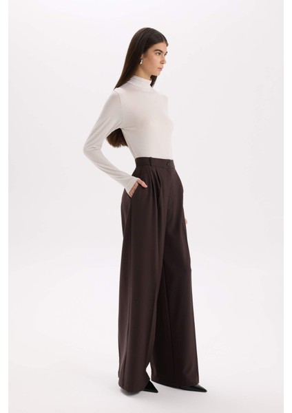 Wide Leg Kışlık Pantolon Geniş Paça Pensli Cepli Yüksek Bel Uzun Boy E2797AX24WN