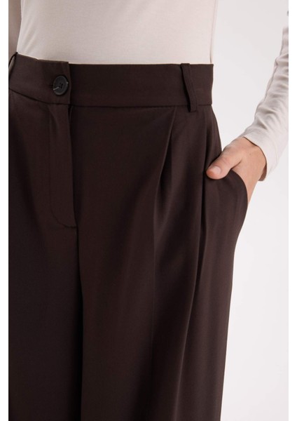 Wide Leg Kışlık Pantolon Geniş Paça Pensli Cepli Yüksek Bel Uzun Boy E2797AX24WN