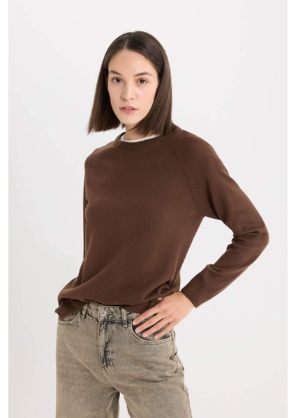 Regular Fit Yumuşak Dokulu Bisiklet Yaka Basic Düz Triko Kazak I6913AZ24WN fırsatları