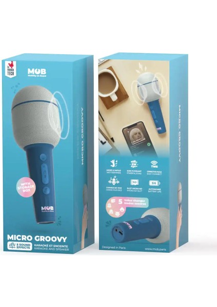 5 Farklı Eğlenceli Ses Efektli Karaoke Mikrofon ve Bluetooth Hoparlör - Mavi