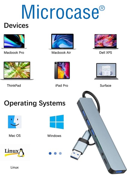 Type C To USB 3.0 7in1 Port Çoğaltıcı Hub Adaptör - AL4615