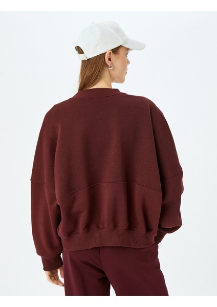 Oversize Fermuarlı Sweatshirt Dikiş Detaylı Bisiklet Yaka