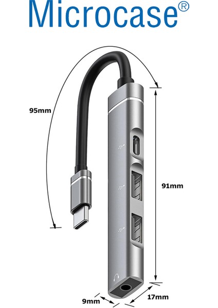 Type C + Çift USB + 3.5mm Jack Girişli 4in1 Port Çoğaltıcı Hub Adaptör - AL4612