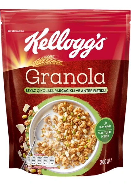 Beyaz Çikolata Parçacıklı&antep Fıstıklı Granola 200 Gr,%46 Yulaf Içerir,lif Kaynağı