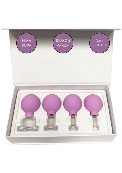 Mika Silikon Vakumlu Yüz Masaj Kupası 4'lü Set Mor Renk