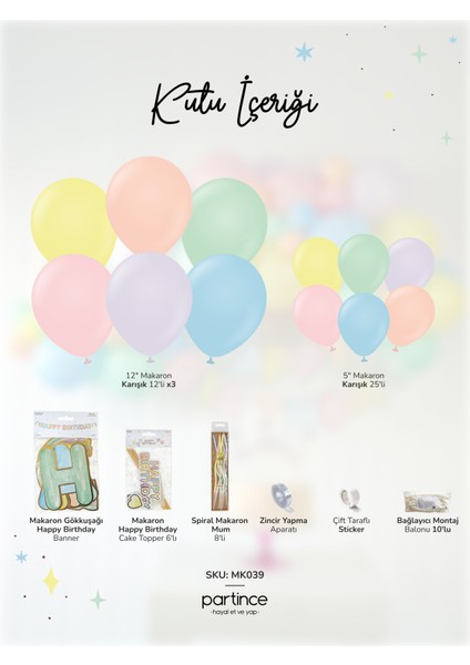 Pastel Gökkuşağı Konseptli Happy Birthday Doğum Günü Balon Zincir Kiti fiyatları