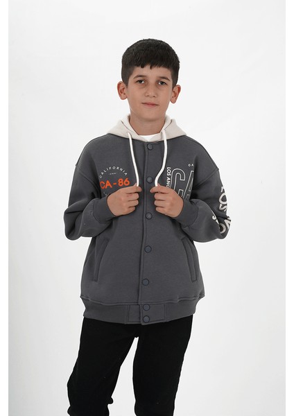 Erkek Çocuk Üç Iplik Baskılı Kapüşonlu Kolej Ceket