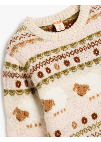 Triko Kazak Kuzu Desenli Bisiklet Yaka Uzun Kollu modelleri