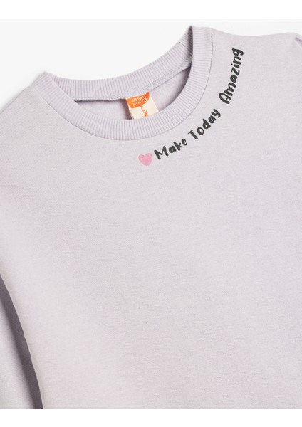 Sweatshirt Uzun Kollu Slogan Baskılı Bisiklet Yaka Şardonlu Pamuklu modelleri