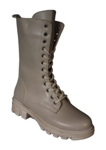 Yazkış Kadın Siyah Ten Cilt 22CM Bilek Boyu Bağcıklı Yandan Fermuarlı Soğuya Dayanıklı Postal Bot