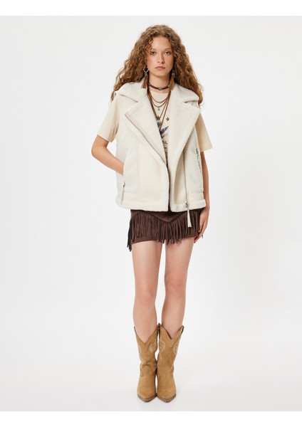 Suni Deri Biker Yelek Uzun Kolsuz Fermuarlı Ters Peluş Yaka fiyatları