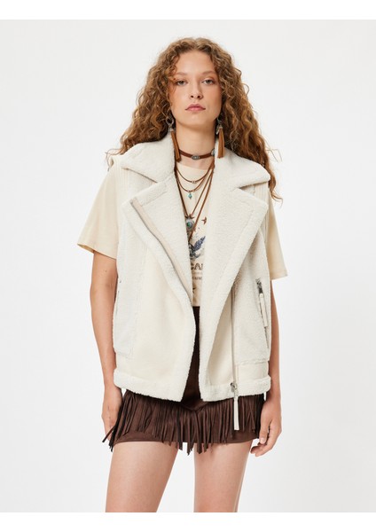 Suni Deri Biker Yelek Uzun Kolsuz Fermuarlı Ters Peluş Yaka modelleri