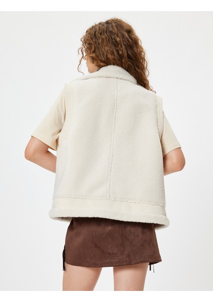 Suni Deri Biker Yelek Uzun Kolsuz Fermuarlı Ters Peluş Yaka fırsatları