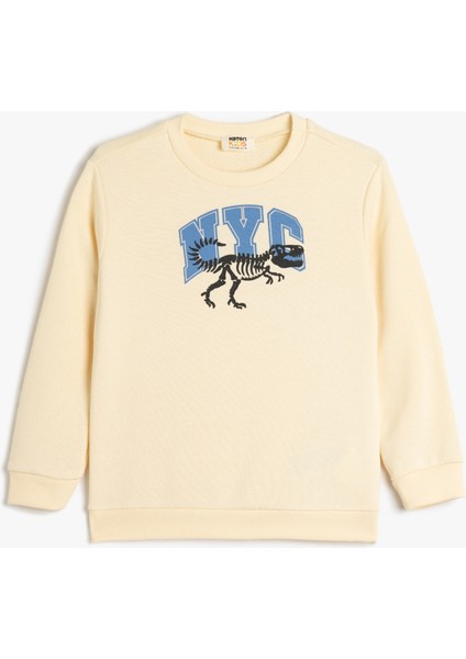 Sweatshirt Dinozor Baskılı Bisiklet Yaka Uzun Kollu