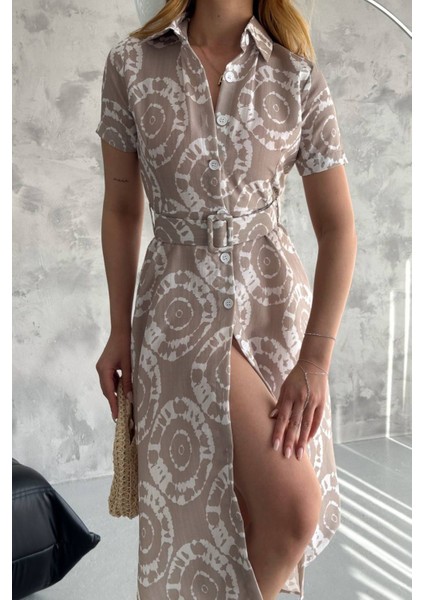 Kemerli Gömlek Yaka Viskon Elbise modelleri