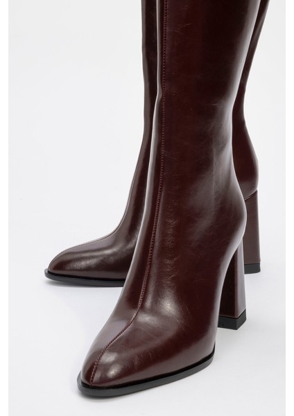 Decer Bordo Cilt Kadın Topuklu Çizme modelleri