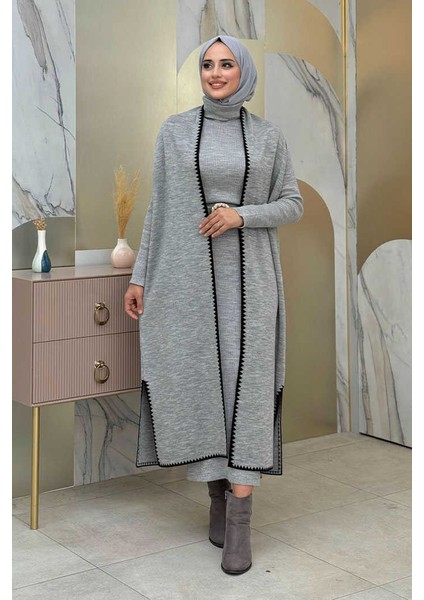 Sıfır Kollu Triko Yelek 18205 Gri-Siyah modelleri