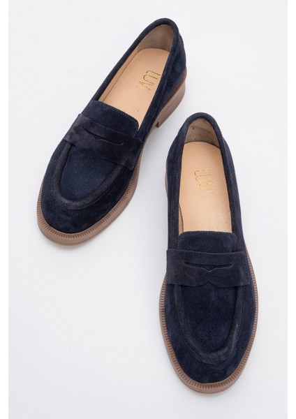 Pline Lacivert Süet Hakiki Deri Kadın Loafer Ayakkabı fiyatları