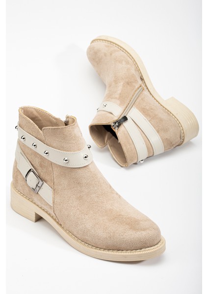 Kadın Ten Süet Termo Taban Tokalı Yanı Fermuarlı Kısa Topuklu Bot modelleri