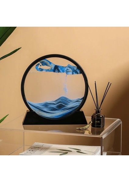 Shopfast Hareketli 3D Kum Saati 30CM Büyük Boy Mavi Yuvarlak Cam Dekoratif Sanatsal Rahatlatıcı Kum Sanatı Derin Deniz Kum Manzara Ofis Ev Hediye Akan Kum Sıvı Kum Akan Kum Hareketli Kum Sanatı Resim