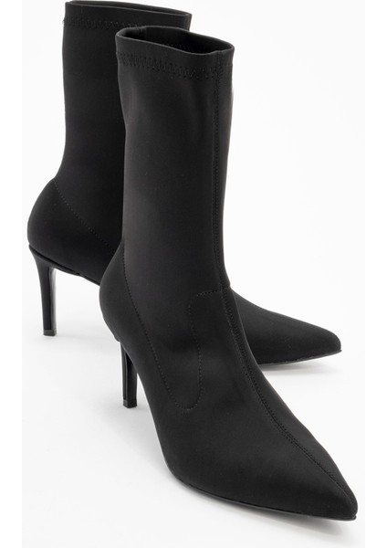 Thalin Siyah Streç Sivri Burun Kadın Ince Topuklu Bot
