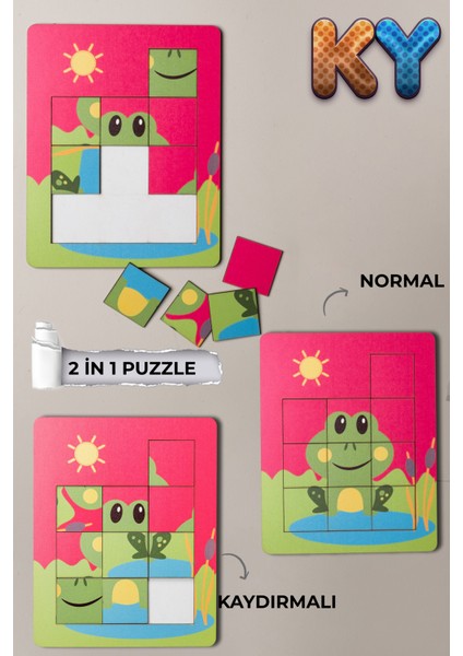 Kaydırmalı Ahşap Puzzle Kurbağa