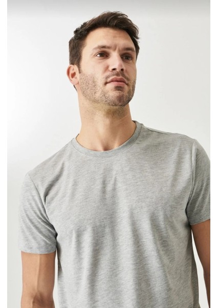 Erkek %100 Pamuk Slim Fit Dar Kesim Bisiklet Yaka Kısa Kollu Gri modelleri