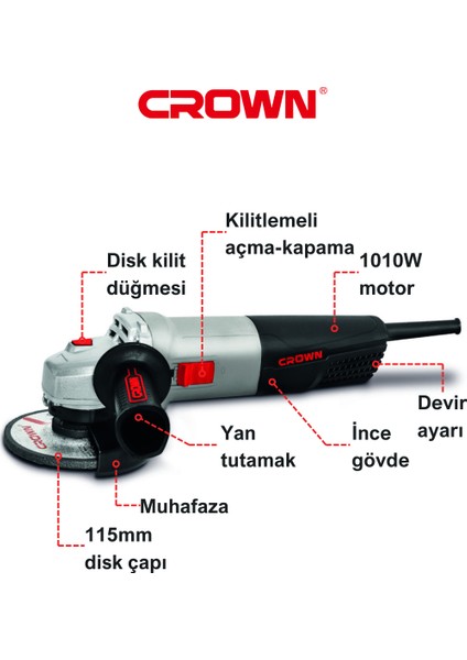 Avuç Içi Taşlama Makinası 115MM 1010W CT13502-115V | Bakır Sargılı Devir Ayarlı Avuç Taşlama Makinası