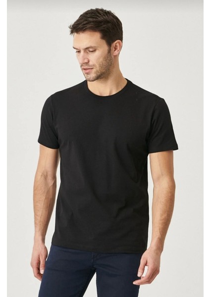 Erkek %100 Pamuk Slim Fit Dar Kesim Bisiklet Yaka Kısa Kollu Siyah fiyatları