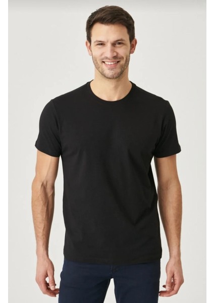Erkek %100 Pamuk Slim Fit Dar Kesim Bisiklet Yaka Kısa Kollu Siyah modelleri