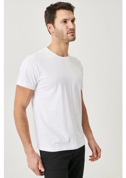 Erkek %100 Pamuk Slim Fit Dar Kesim Bisiklet Yaka Kısa Kollu Beyaz modelleri