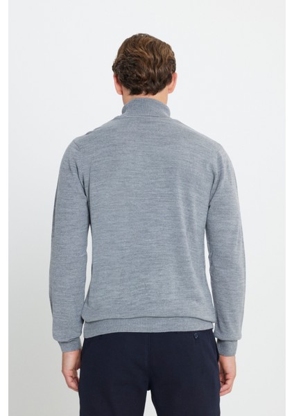 ALTINYILDIZ CLASSICS Erkek Gri Melanj Tüylenme Yapmayan Anti Pilling Özellikli Standart Fit Tam Balıkçı Yaka Triko Kazak