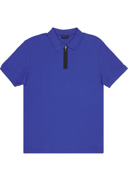 ALTINYILDIZ CLASSICS Erkek Saks Mavi Slim Fit Dar Kesim Polo Yaka %100 Pamuk Petek Desenli Kısa Kollu Tişört