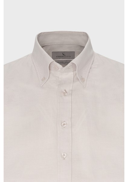 ALTINYILDIZ CLASSICS Erkek Bej Slim Fit Dar Kesim Düğmeli Yaka %100 Pamuk Oxford Gömlek indirimleri