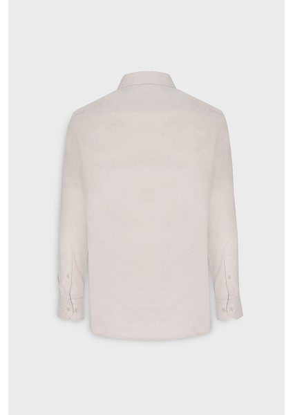 ALTINYILDIZ CLASSICS Erkek Bej Slim Fit Dar Kesim Düğmeli Yaka %100 Pamuk Oxford Gömlek